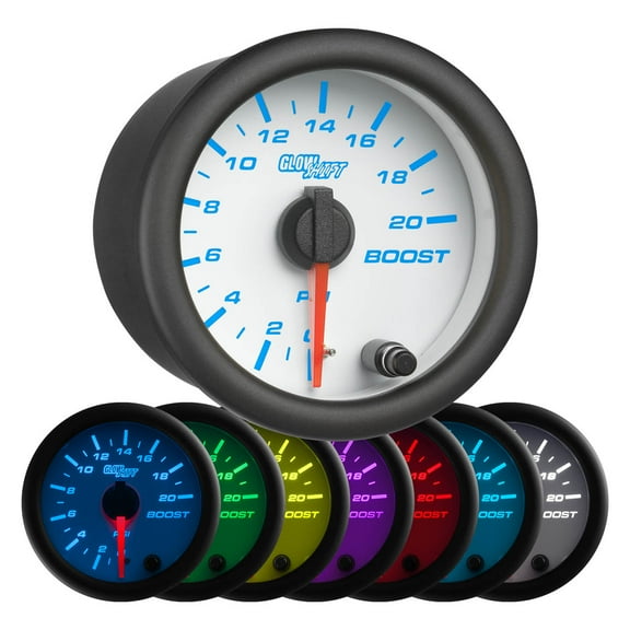 GlowShift | White 7 Color Series 20 PSI Boost Gauge for Cars and Trucks