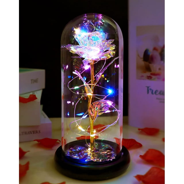 Regalos de cumpleaños Coloridos Arcoíris Galaxy Crystal Rose en vidrio