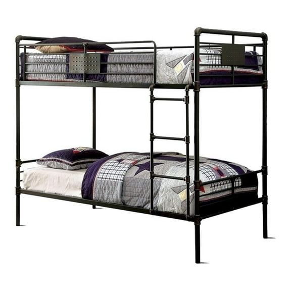 Bowery Hill Modern Metal Twin over Twin Bunk Bed in Antique Black