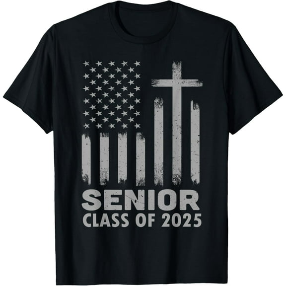 Senior Class of 2025 USA Flag Cross Christian Graduation T-Shirt