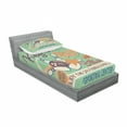 thumbnail image 3 of Vintage Bedding Set with Sheet & Covers, Retro Bowling Game Night with Abstract Background Words Image, Printed Bedroom Decor 2 Shams, 4 Sizes, Fern Green Burgundy, by Ambesonne, 3 of 3