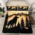 thumbnail image 2 of Manfei Cartoon Wolf Print Queen Sheet Sets for Teen, Rustic Farmhouse Flat Sheet, Jungle Wildlife Queen Fitted Sheet, Ultra Soft Home Decor, 4pcs, 2 of 7