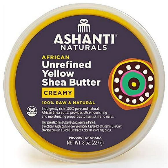 Ashanti Naturals Yellow Whipped Raw Shea Butter Unrefined African Shea Butter creamy Moisturizer for Easy Application - 8 oz