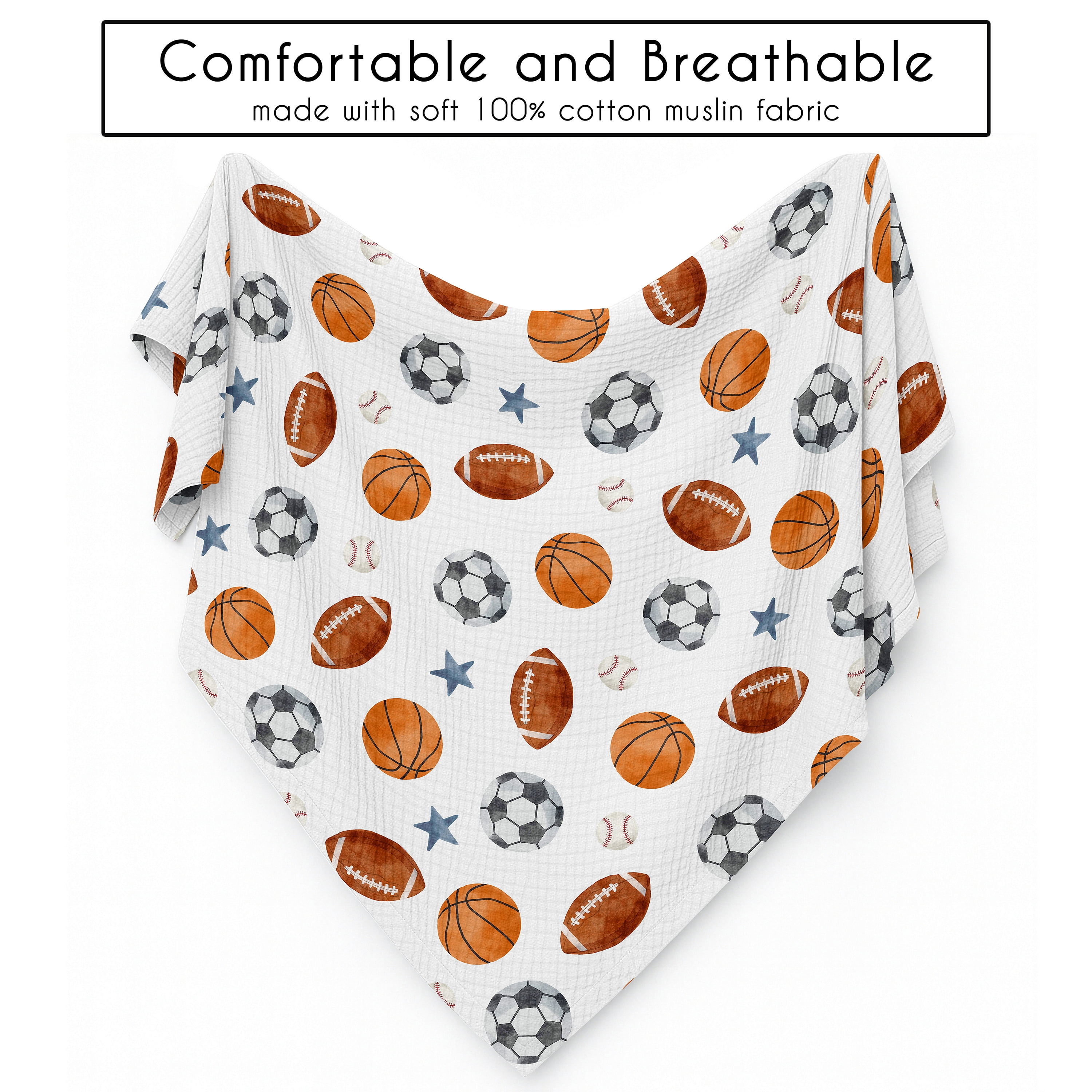 Sweet Jojo Designs Watercolor Sports Theme Boy 100% Cotton Muslin Baby Swaddle Receiving Blanket