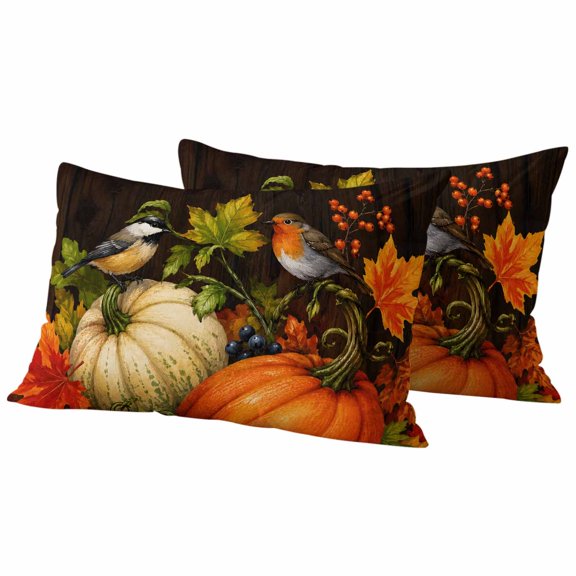 Orange Pumpkins Fall Outdoor Waterproof Pillow Covers, Thanksgiving Maple Leaves Autumn Decorative Rectangle Throw Pillowcase Sofa Cushion Sham for Patio/Couch/Chair, 20"x12" 2 Pack