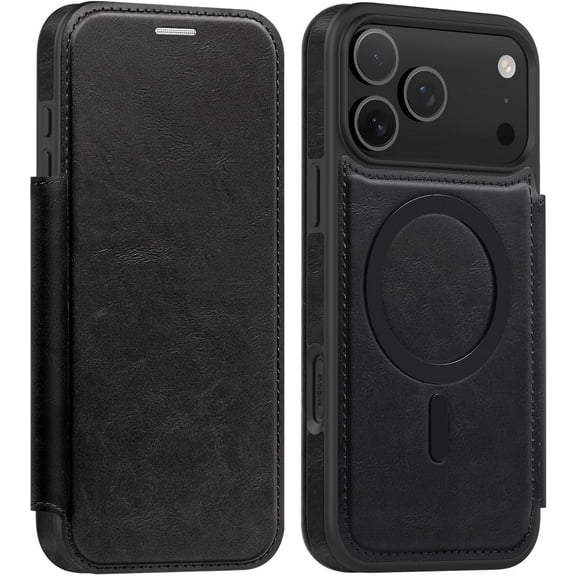 MYKOMI Compatible with iPhone 17 Pro Max Case 2025 6.9 '' Flip Cover PU Leather RFID Blocking Card Holder Wallet 【Compatible with Magsafe】 Magnetic Phone Case for 17 Pro Max