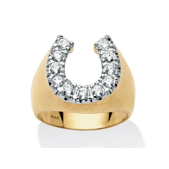 PalmBeach Jewelry Men's 1.10 TCW Round Cubic Zirconia Horseshoe Ring in 14k Gold-plated Sterling Silver