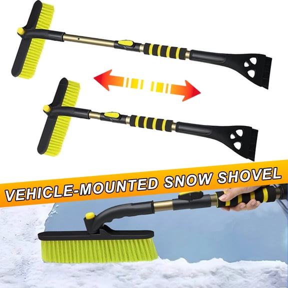 Extendable Car Snow Removal Tool, 2-in-1 Ice Scraper & Snow Brush with Long Handle, 360° Rotating Head, No-Scratch Bristles for Windshield, Truck, SUV, Winter Essentials