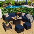 thumbnail image 3 of Topbuy 9 Pieces Outdoor PE Rattan Wicker Sectional Sofa with 42" Gas Fire Pit Table Space-Saving Patio Conversation Set with Storage Box Navy, 3 of 10
