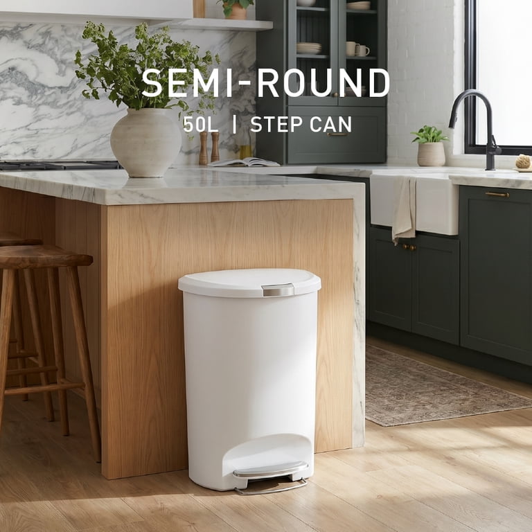 simplehuman, Kitchen Trash Can, 50 Liter, White with Locking Lid