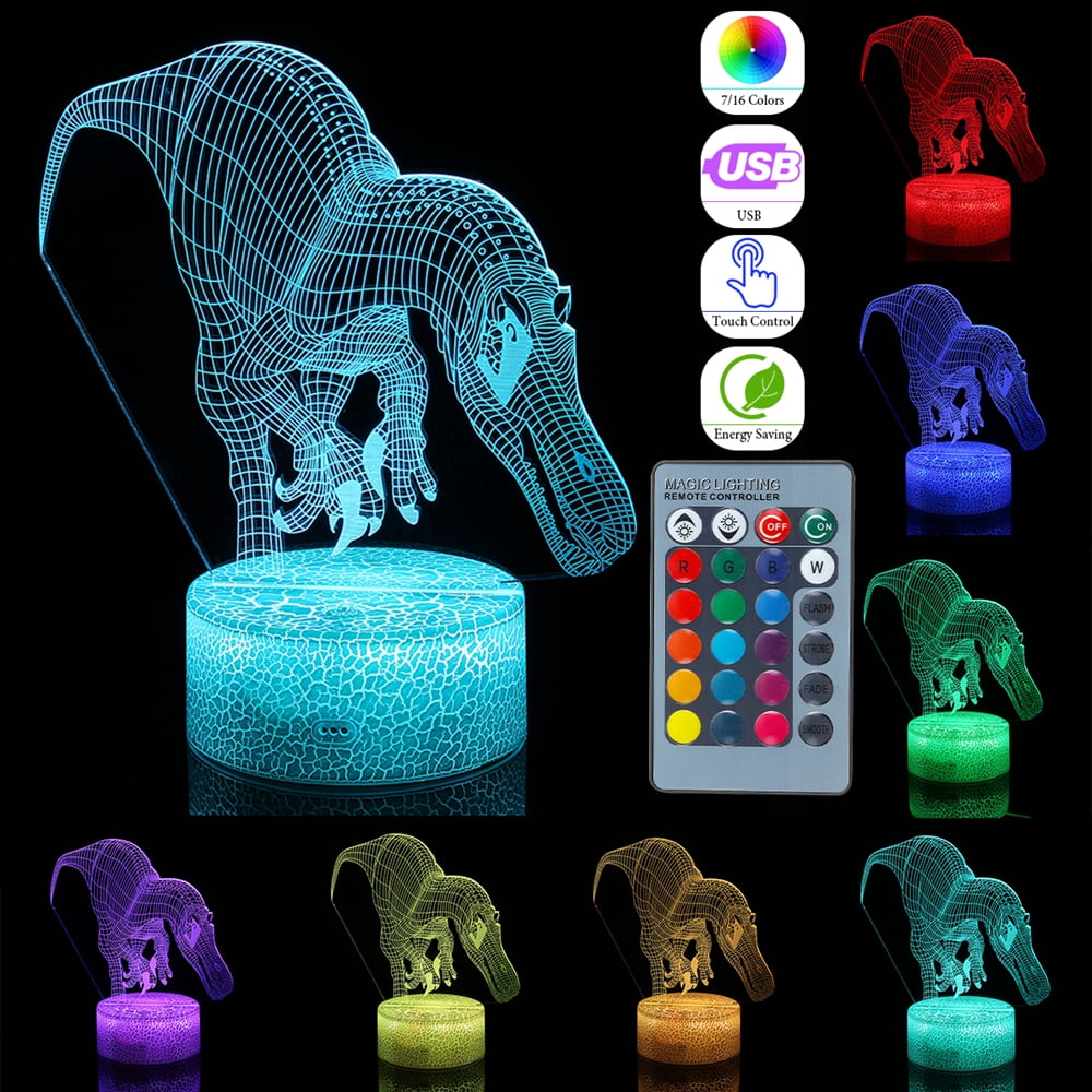 Neem de telefoon op De databank composiet 3D Dinosaur Remote & Touch Control LED Night Light 16 Color Change LED Table  Desk Lamp Kids Christmas Gift Home Decor | Walmart Canada