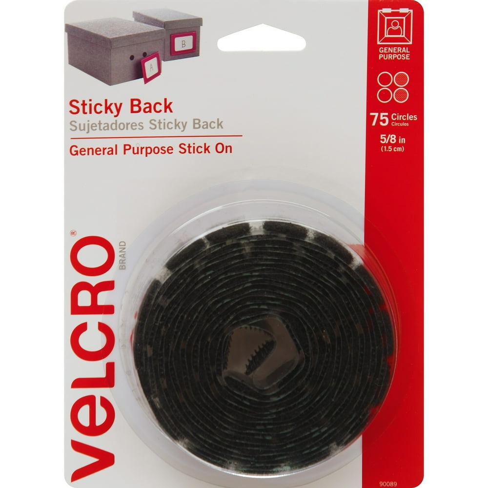 VELCRO Brand Sticky Back Circles, 5/8in Circles, Black, 75ct, Black, 50