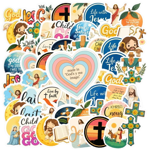35pcs-70pcs Religious Stickers Christian Cross Stickers Biblical Stationery for Laptops Suitcases Notebooks