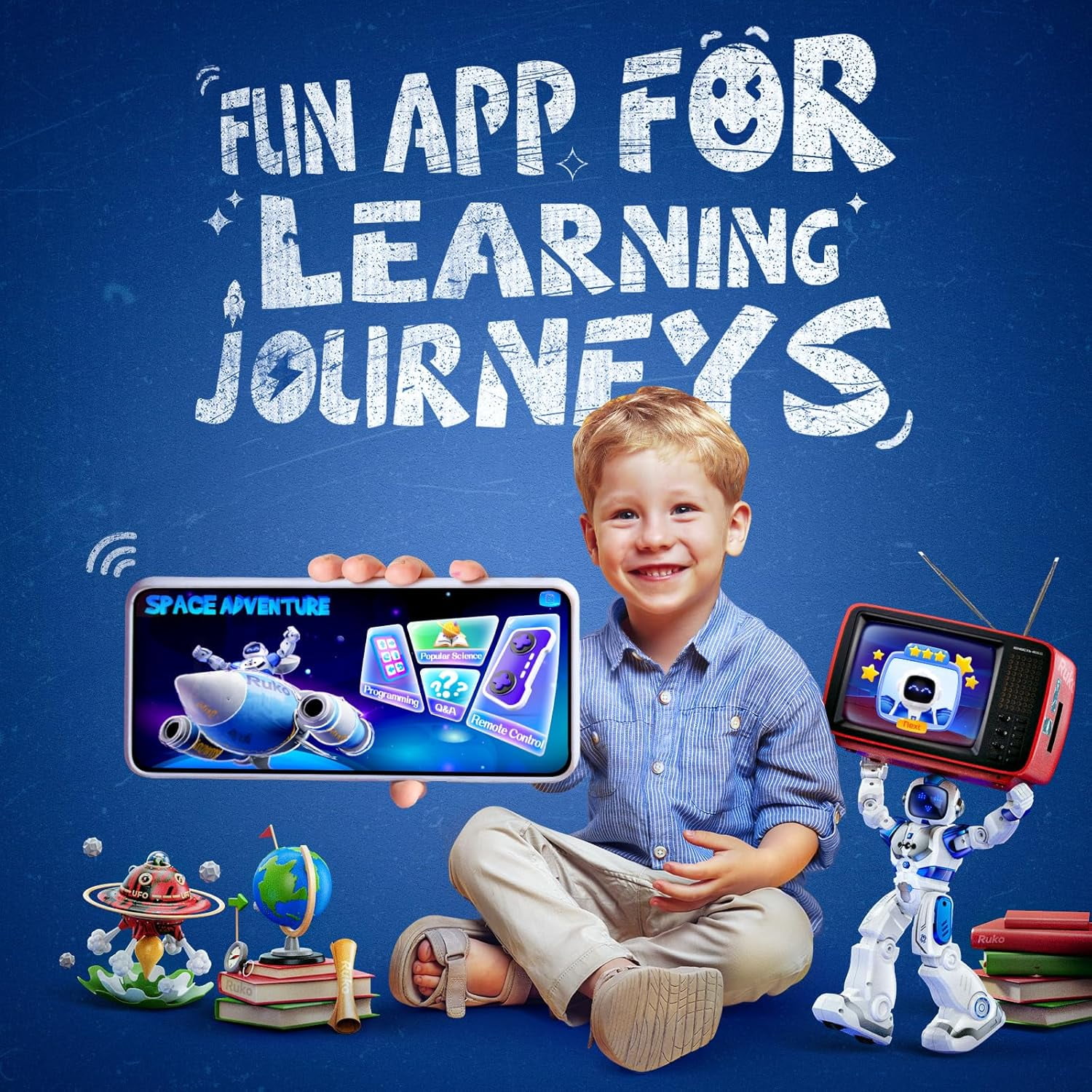 Ruko 6088 Programmable Robot with Gesture, Remote & APP Control, Rechargeable Robots Toys for Boys and Girls, Interactive LED Faces, Q&A Games, Gift for Kids 3–6, Blue