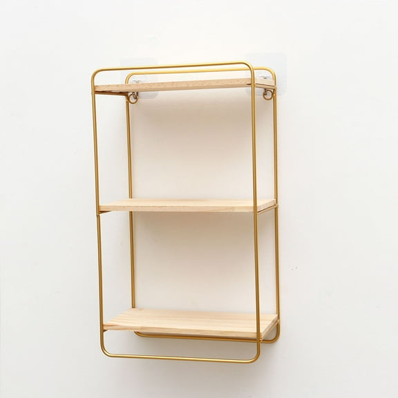 WHAMVOX Creative Nordic Style Shaped Storage Rack Three-Layer Wall Shelf Bedroom Living Room Wall Hanging Ornament Finishing Rack (Golden)
