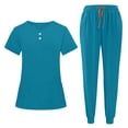 thumbnail image 3 of Scrubs for Women Set Fall Medical Uniform Stretch V-Neck Scrub Top Jogger Pant with Pockets Light Blue XL, 3 of 4