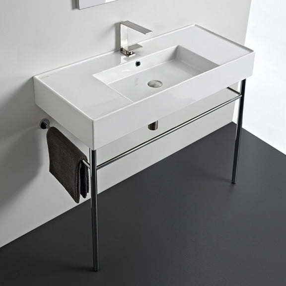 Nameeks Scarabeo 5124-Con-One Hole Teorema 2.0 40" Rectangular Ceramic Console Bathroom