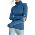thumbnail image 3 of Suéteres Acanalados para Mujer, Lindos Suéteres de Punto de Cuello Alto, Ajustados y Cálidos Azul Vaquero un Tamaño, 3 of 8