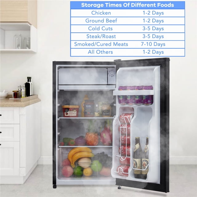 Tookss Réfrigérateur Portatif à Porte Simple de 3,2 Pi3 110 V-91 L Réfrigérateur Réversible avec 5 Thermostats Réglables et Lumière DEL
