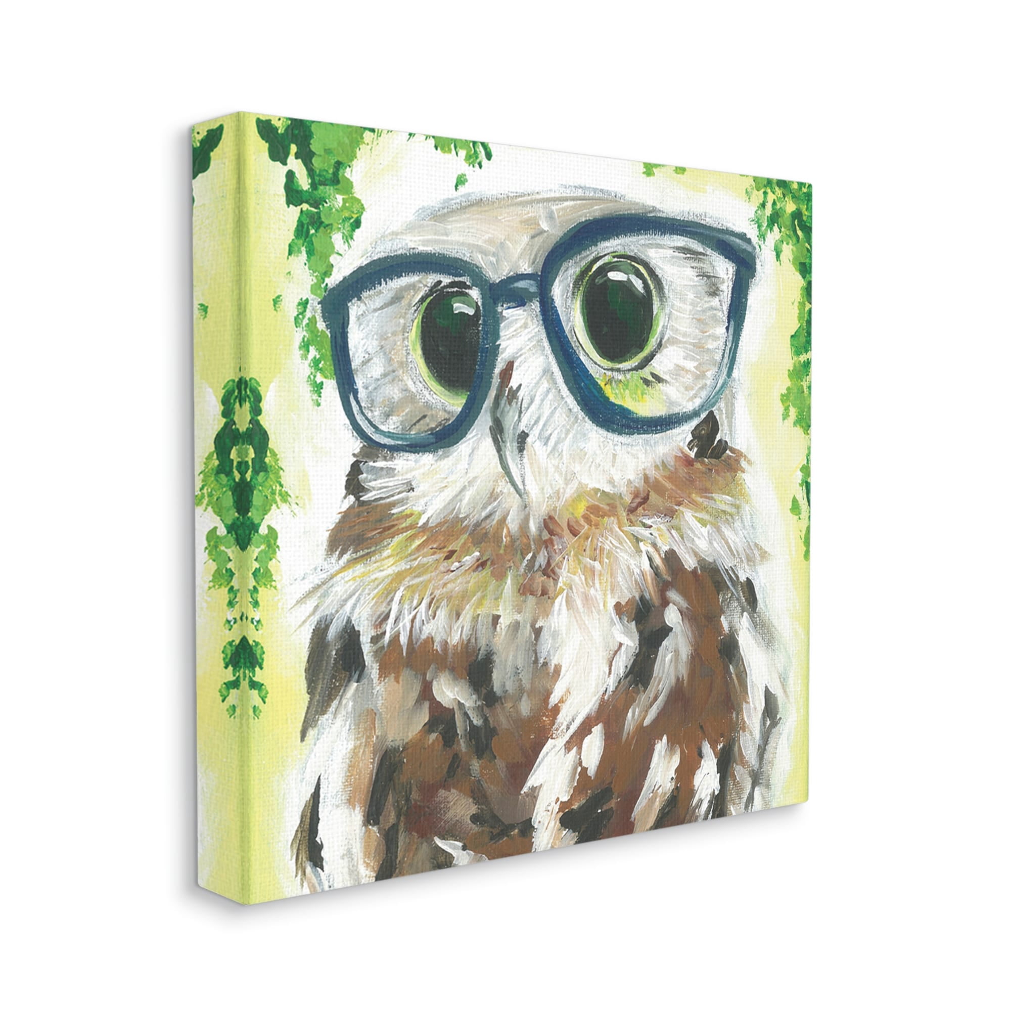 Stupell Industries Owl In Glasses Ivy Plant Wildlife Animals & Insects Painting Gallery Wrapped Canvas Print Wall Art