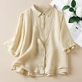 thumbnail image 3 of TKLPEHG Womens Tops 3/4 Length Sleeve Tshirts Summer Dressy Casual V Neck Button Shirts Comfy Loose Fashion Womens Clothes (Beige,M), 3 of 6