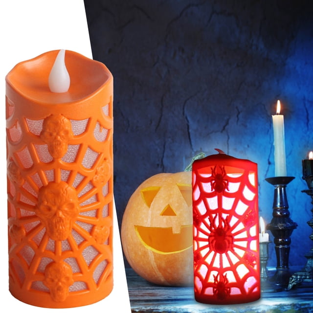 Harpily Desktop Decor Halloween Pumpkin Candle Lights Halloween Orange Flameless Candle Lights LED Lights Festive Decorative Lights For Halloween Party