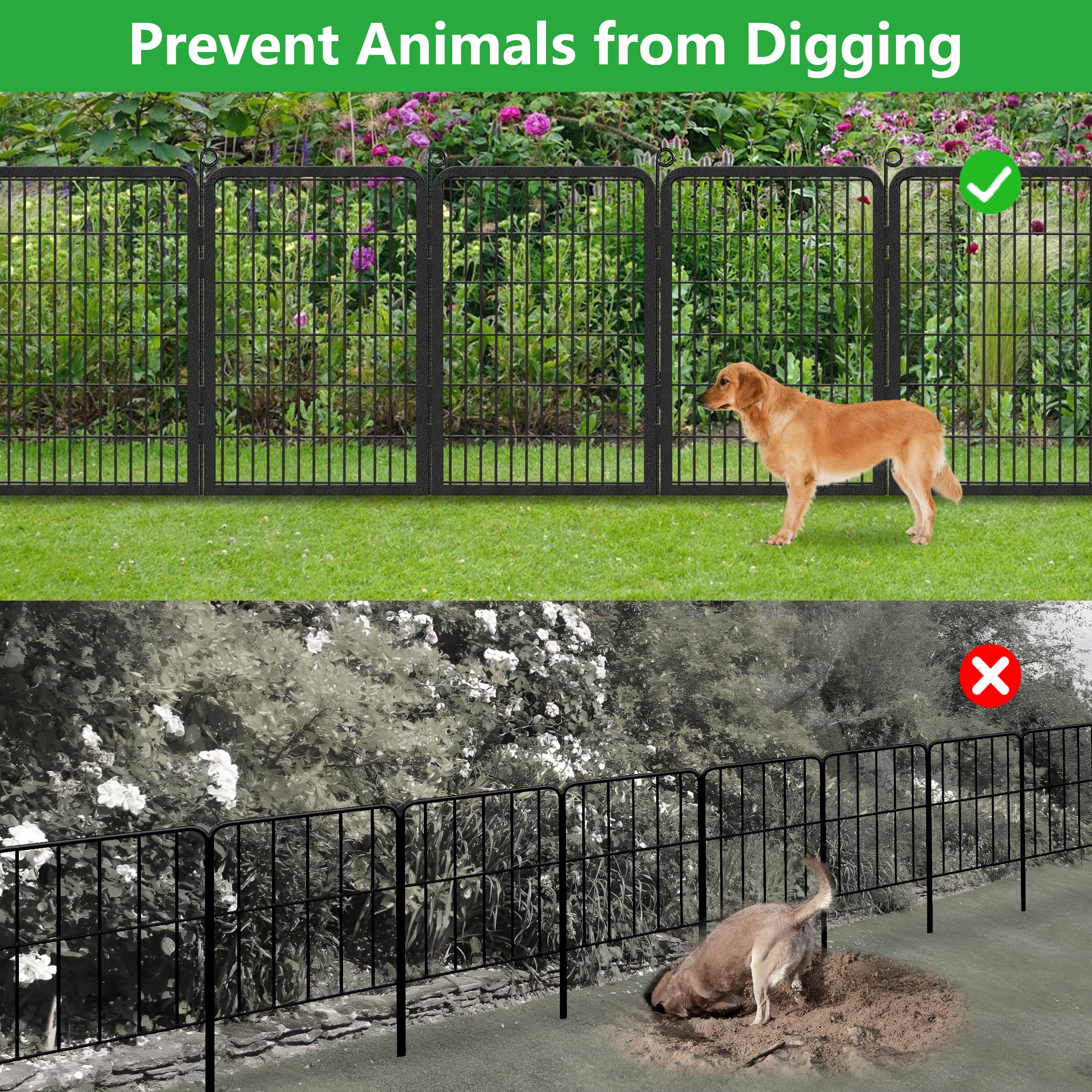 Garden Fence 45ft(L)×40in(H) No Dig Fence Panels with Gate Fencing for Yard Animal Barrier Decorative Garden Fencing for Backyard Patio Garden Fences and Borders for Dogs