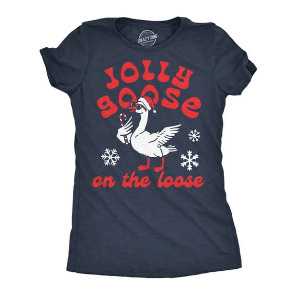 Womens Funny T Shirts Jolly Goose On The Loose Sarcastic Christmas Graphic Novelty Tee For Ladies Womens Graphic Tees