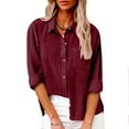 thumbnail image 2 of Under 10$ Buigttklop Womens Color Button Shirts V Neck Loose Blouse Longt Sleeve Casual Work Tunic Tops with Pocket, 2 of 6