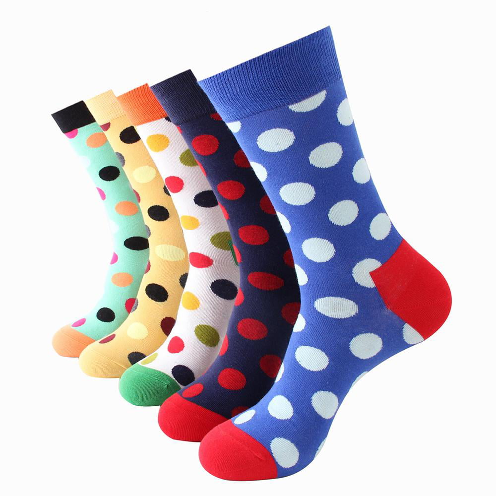 Five Color Mens Colorful Crew Socks Premium Cotton Fun Socks With