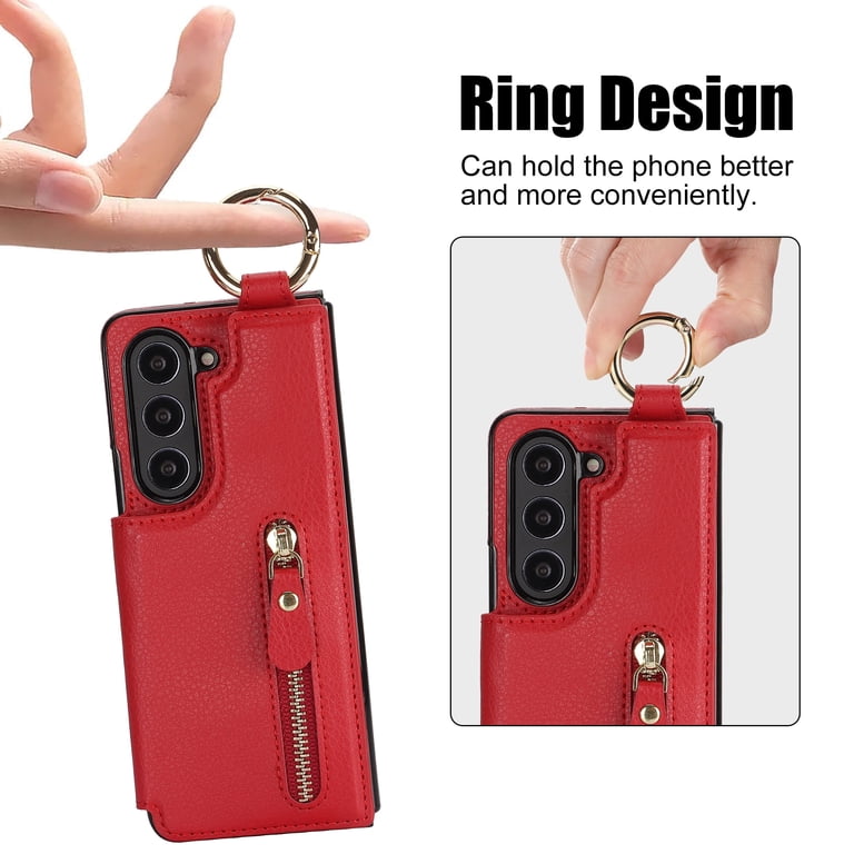 CAESBON For Samsung Galaxy Z Fold 7 Wallet Case: With RFID Blocking Card Slots (6 Cards) & Hidden S Pen Holder | Soft PU Leather Magnetic Snap Zipper Wrist Strap Protective Phone Cover