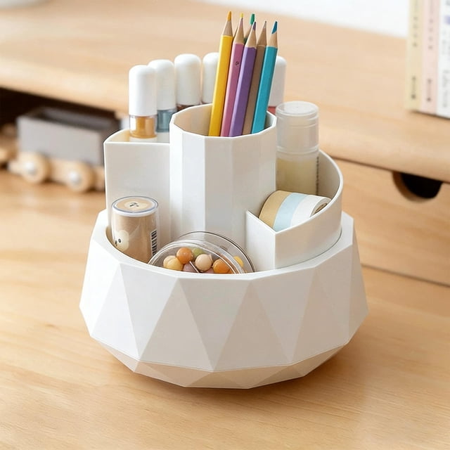 Plastic Pen Holder White Detachable Rotating Pen Holder with Large Capacity Desktop Plastic Stationery Storage Box for School Office Supplies(1Pcs) Rkxzt