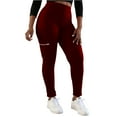 thumbnail image 3 of QATAINLAV Leggings for Women High Waisted Zipper Pocket Yoga Pants Solid Color Casual Tummy Control Cargo Legging Trousers, Wine, XXL, 3 of 6