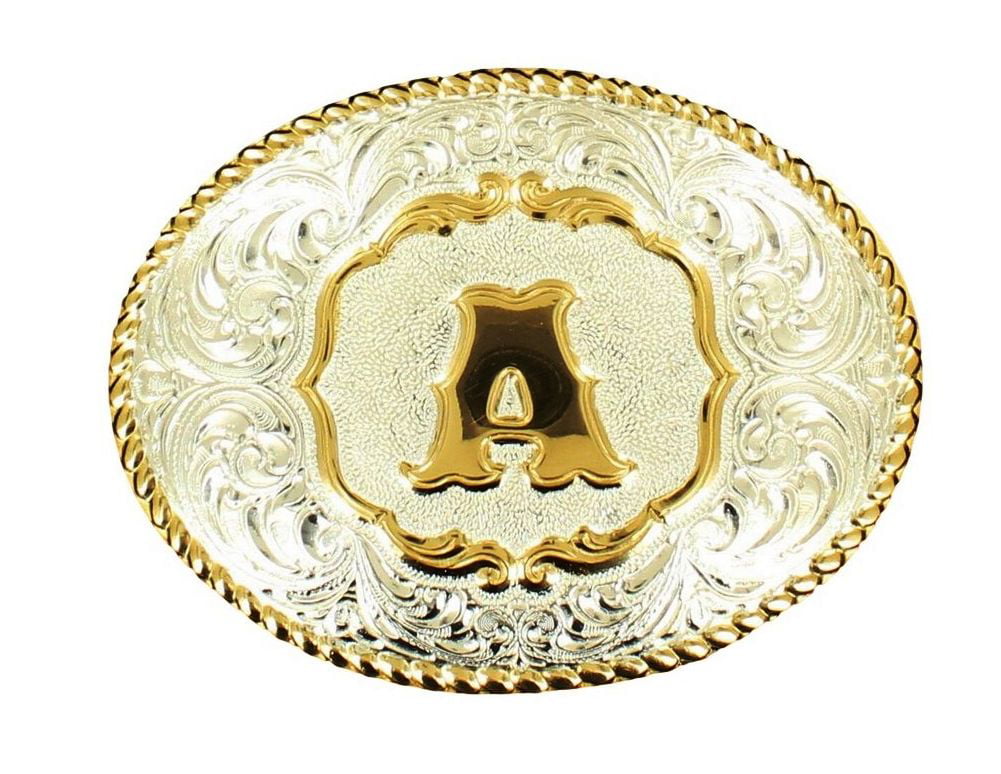 Crumrine - Crumrine Western Belt Buckle Floral Oval Initial Silver Gold ...