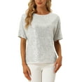 thumbnail image 1 of INSPIRE CHIC Chemise à Paillettes pour Femme, Manches Dolman Scintillantes, Blouse de Fête Surdimensionnée Bling à Paillettes, L Argent, 1 of 6