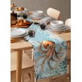 thumbnail image 6 of ERUNPONLY Brown Octopus Coastal Table Runner - 120 Inch Long Nautical Summer Beach Ocean Botanical Cotton Linen Dress Scarves Farmhouse Table Runner for Kitchen Dining, Coffee Table, 13" x 120", 6 of 8