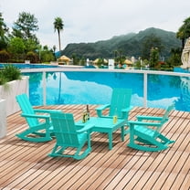 WestinTrends Ashore 5 Piece Patio Rocking Chair Set, All Weather Poly Lumber Adirondack Rocker Conversation Set Porch Patio Chairs Set of 4 with Low Coffee Table, Turquoise