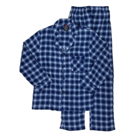 Flannel Mens Pajamas - Hanes Classic Mens Blue Plaid Flannel Sleepwear Pajama Set