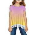thumbnail image 1 of MeetoTime Kids Short Sleeve Tops Summer Casual Round Neck Gradient Color Lace Layered T-Shirt Tee for Girls, 1 of 4