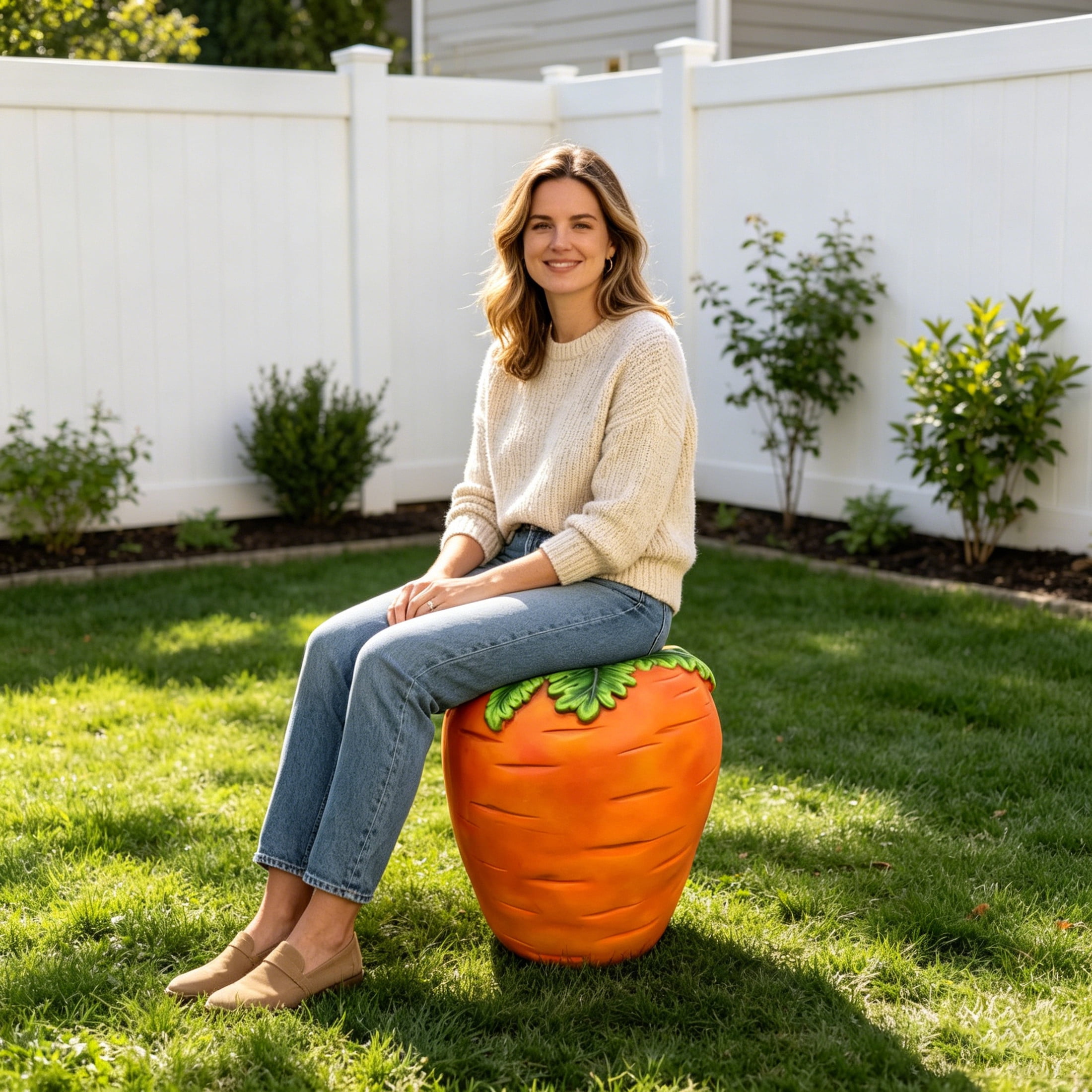 Noble House Carrot Stool, Cute Fairy Decorative Statue, Outdoor Creative Figurine Seat for Patio, Garden, Orange