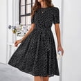 thumbnail image 5 of Stichou Women Summer O Neck Beach Dress Elegant Dot Print Long Sleeve Chiffon A Line Casual Sundress Black M, 5 of 5