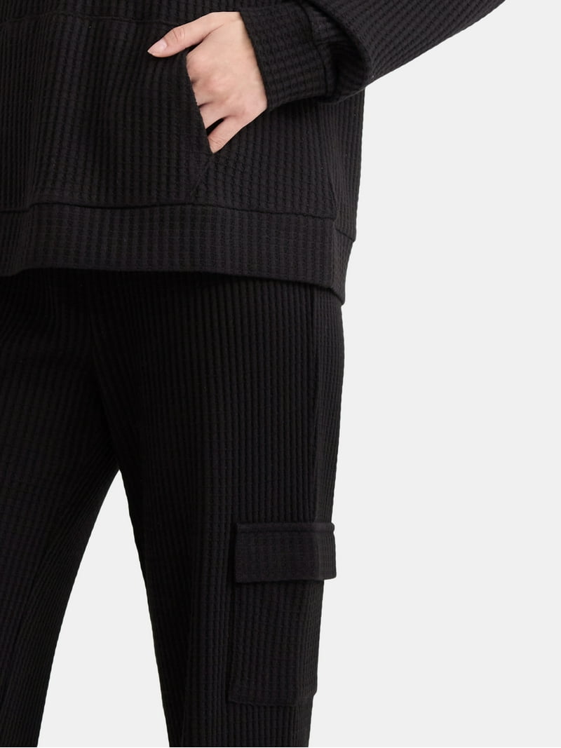 Time & Tru Women's Waffle Knit Hoodie and Sweatpants Set, S-XXXL
