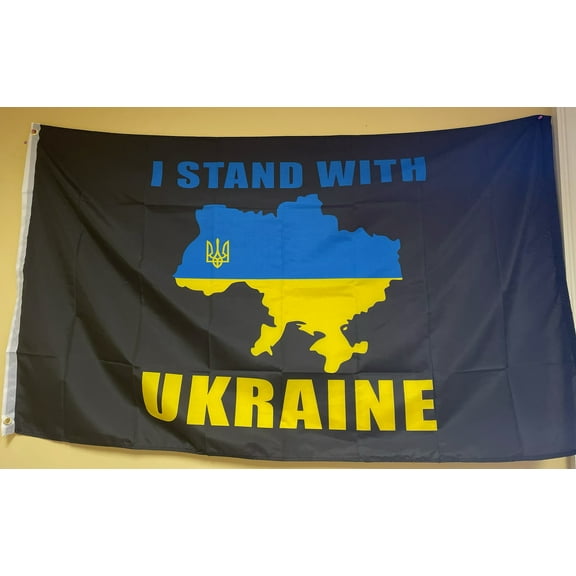 I Stand With Ukraine Black 3'X5' Flag ROUGH TEX® 100D