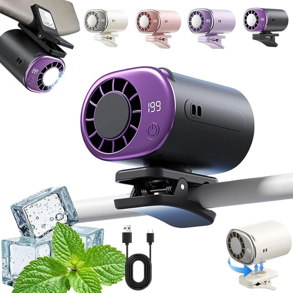 Car Clip on Air Conditioner Fan | USB Rechargeable Personal Cooling Fan with 360° Rotation, 3-Speed Adjustable, Detachable Wide Clamp for Car Visor, Truck, SUV & RV