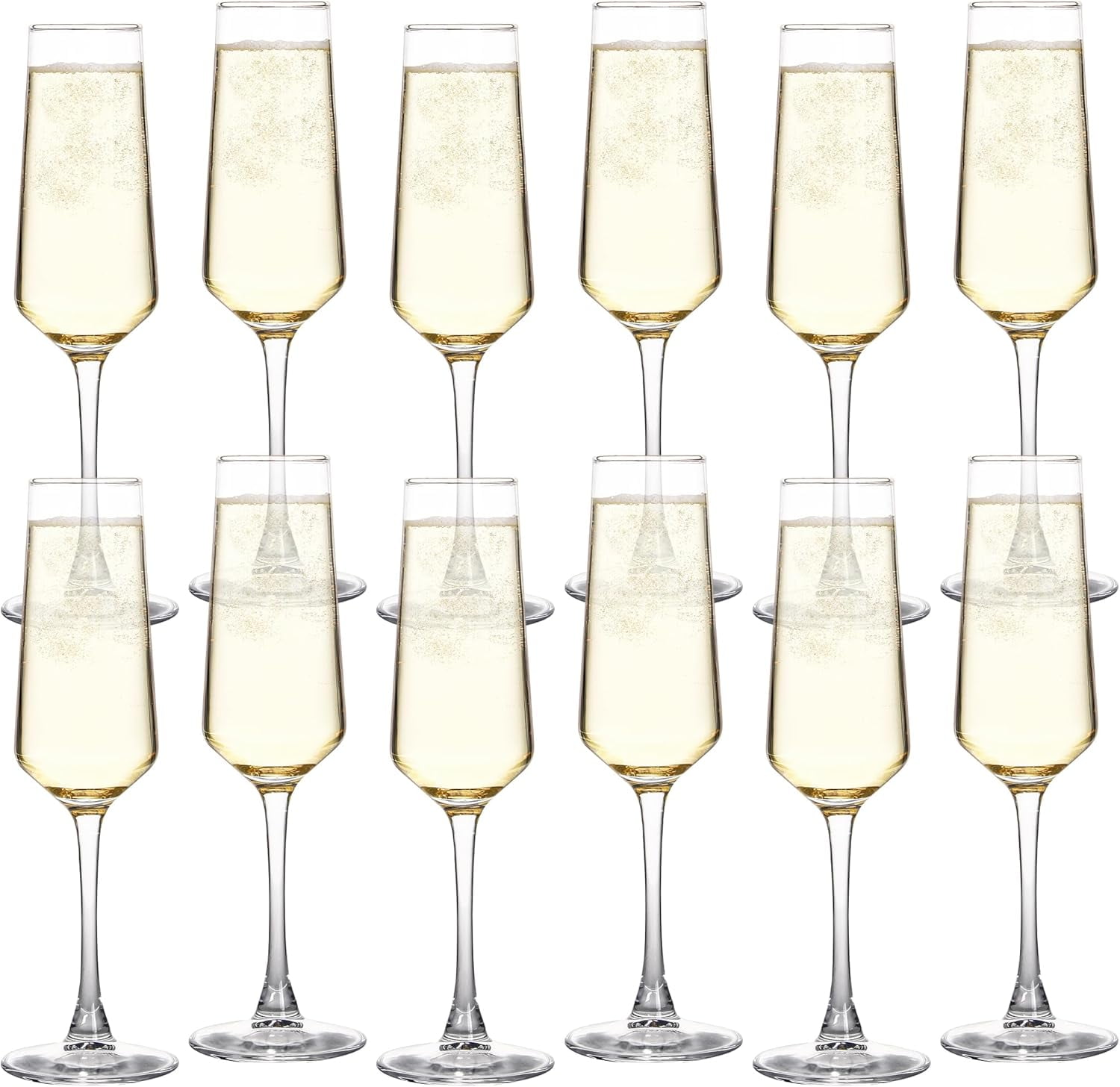 6 Oz Cylinder Champagne Flutes Set Of 12, Long Stemmed Crystal Clear Champagne Flute Glass Set, Sparkling Wine Glass for Home Party Wedding Anniversary Birthday Christmas