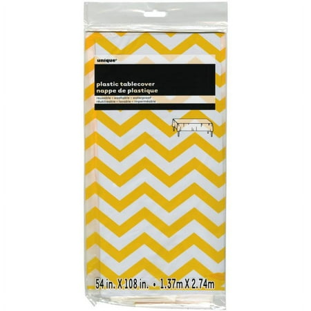 Plastic Yellow Chevron Table Cover, 108" x 54"
