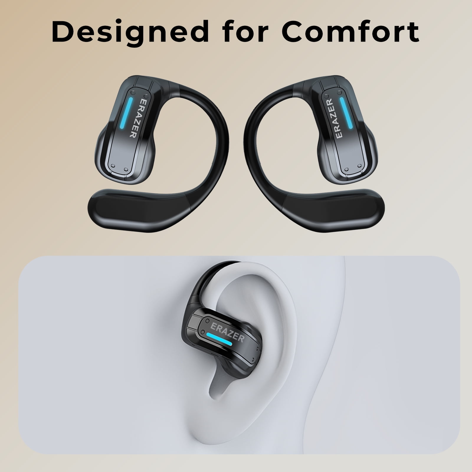 ERAZER X8 Wireless Bluetooth 5.4 Open-Ear Earbuds, AI Translator, Noise-Cancelling Headphones, 130+ Languages, 30H Playtime,Black
