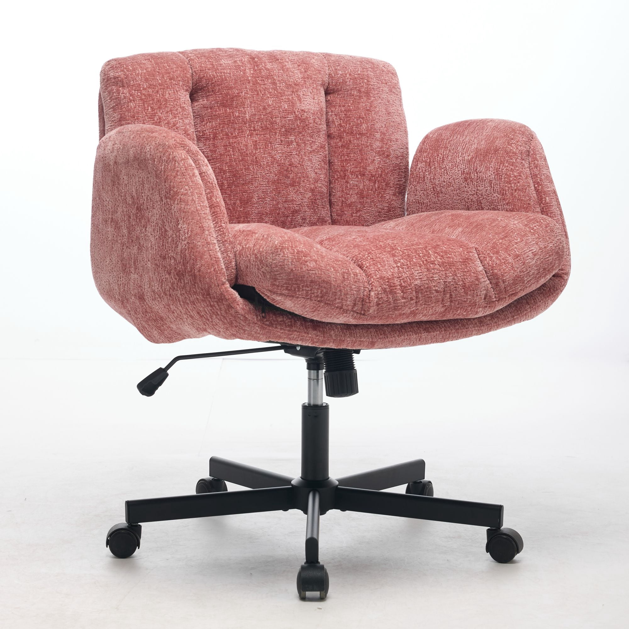 Modern Chenille Swivel Office Chair, Height Adjustable Task Chair with Convertible Armrests, Double Cushioned Desk Chair for Home Vanity Living Room