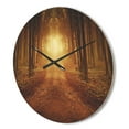 thumbnail image 3 of Designart 'Road in Symmetrical Forest During Sunset Light' Rustic Wood Wall Clock, 3 of 5