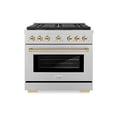 thumbnail image 2 of ZLINE Autograph Edition 36 in. 5.2 cu. ft. Paramount Dual Fuel Range with 6 Burner Gas Cooktop and Electric Convection Oven in DuraSnow Stainless Steel with Polished Gold Accents (SDRSZ-36-G), 2 of 2